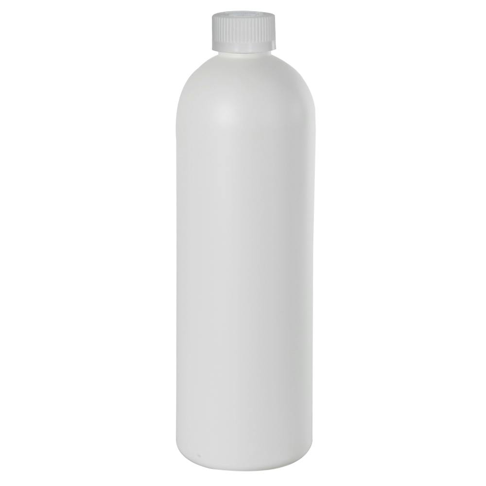 16 oz. White HDPE Cosmo Bottle with 24/400 White Ribbed Polypropylene Child-Resistant Cap (CRC) with F217 Liner