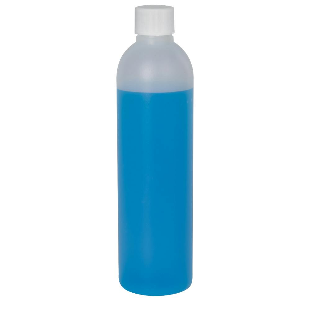 8 oz. Natural HDPE Cosmo Bottle with 24/410 White Ribbed Cap with F217 Liner