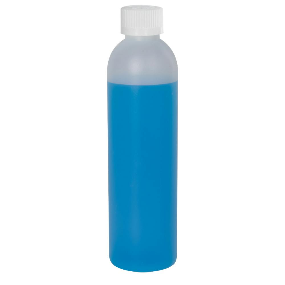8 oz. Natural HDPE Cosmo Bottle with 24/400 White Ribbed Polypropylene Child-Resistant Cap (CRC) with F217 Liner