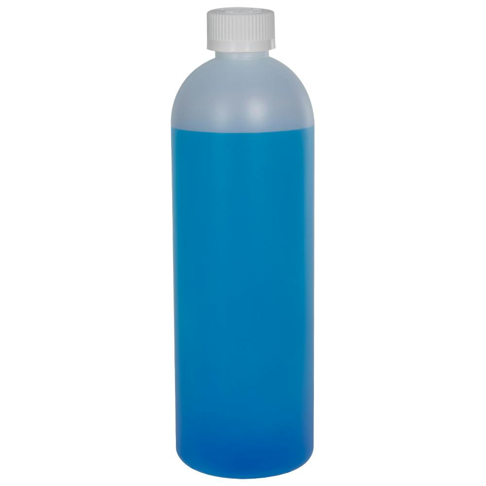 16 oz. Natural HDPE Cosmo Bottle with 24/400 White Ribbed Polypropylene Child-Resistant Cap (CRC) with F217 Liner