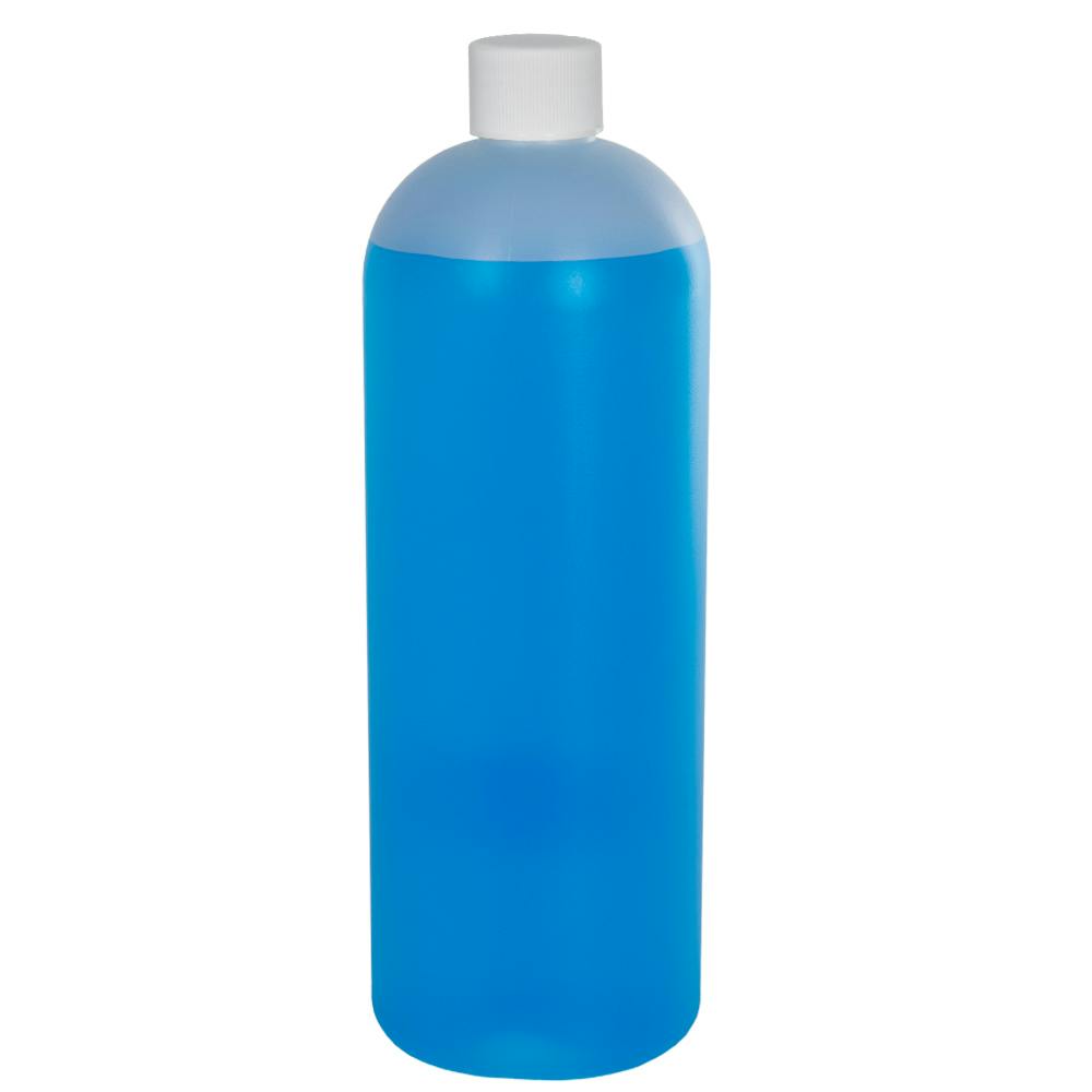 32 oz. Natural HDPE Tall Cosmo Bottle with 28/410 White Ribbed Cap with F217 Liner