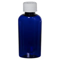 2 oz. Cobalt Blue PET Cosmo Oval Bottle with 20/400 White Ribbed Polypropylene Child-Resistant Cap (CRC) with F217 Liner