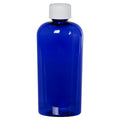 4 oz. Cobalt Blue PET Cosmo Oval Bottle with 20/400 White Ribbed Polypropylene Child-Resistant Cap (CRC) with F217 Liner