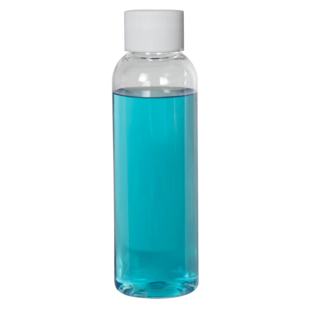 2 oz. Clear PET High Clarity Cosmo Round Bottle with 20/410 White Ribbed Cap with F217 Liner
