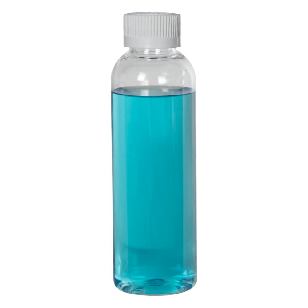 2 oz. Clear PET High Clarity Cosmo Round Bottle with 20/400 White Ribbed Polypropylene Child-Resistant Cap (CRC) with F217 Liner