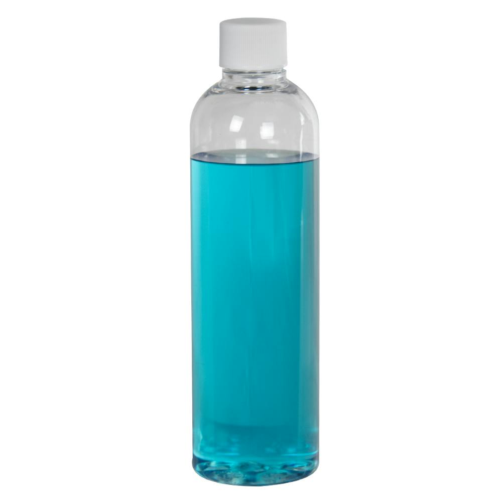 3 oz. Clear PET High Clarity Cosmo Round Bottle with 20/410 White Ribbed Cap with F217 Liner