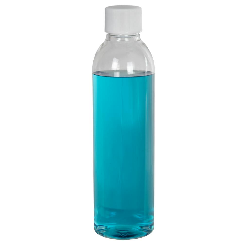 6 oz. Clear PET High Clarity Cosmo Round Bottle with 24/410 White Ribbed Cap with F217 Liner