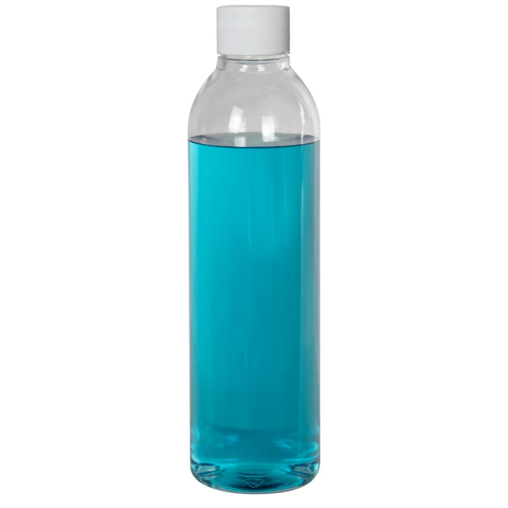 8 oz. Clear PET High Clarity Cosmo Round Bottle with 24/410 White Ribbed Cap with F217 Liner
