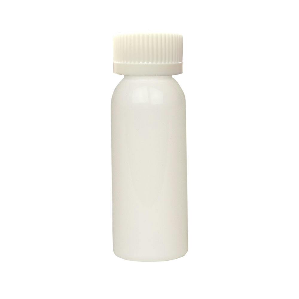1 oz. White PET Cosmo Round Bottle with 20/400 White Ribbed Polypropylene Child-Resistant Cap (CRC) with F217 Liner
