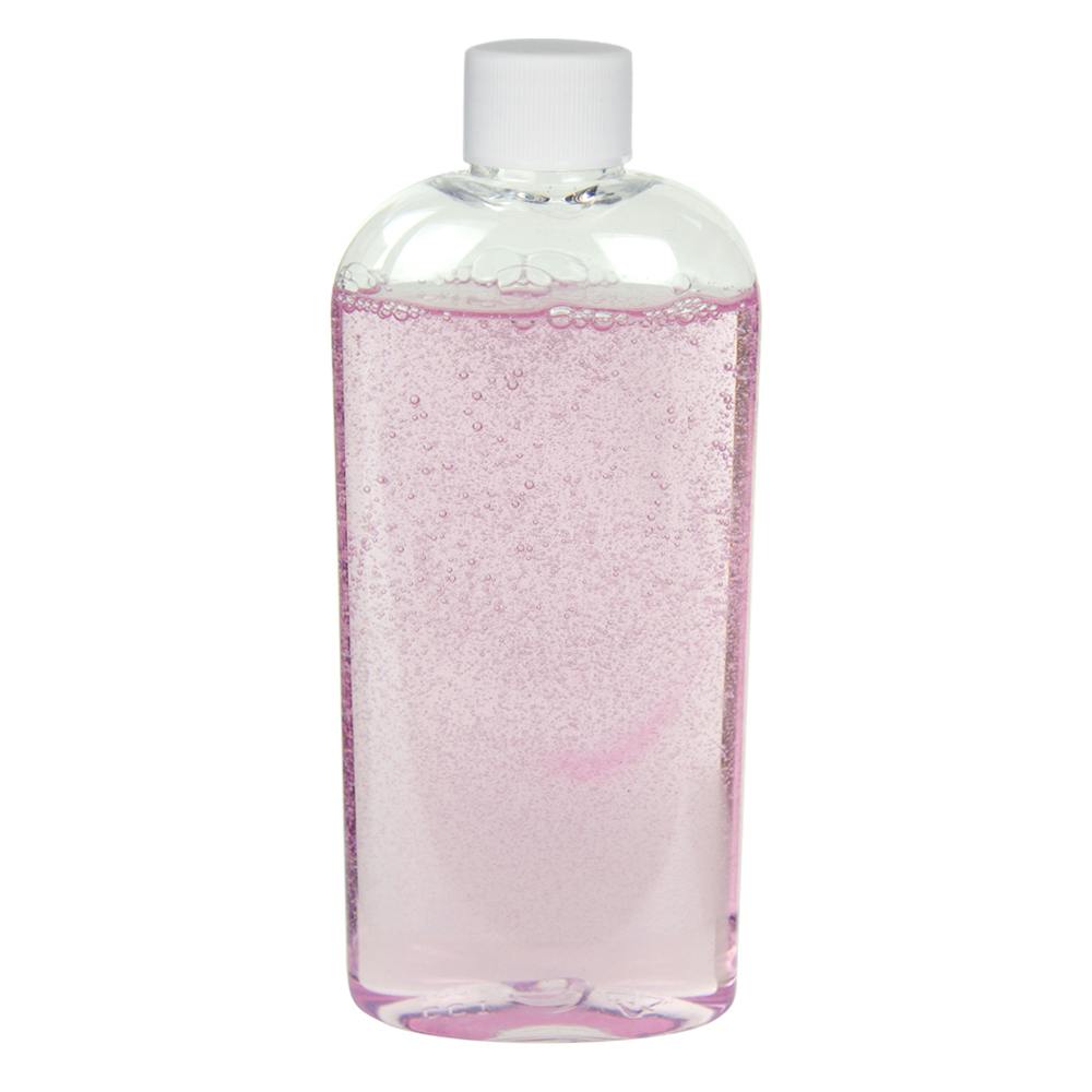 6 oz. Clear PET Cosmo High Clarity Oval Bottle with 24/410 White Ribbed Cap with F217 Liner