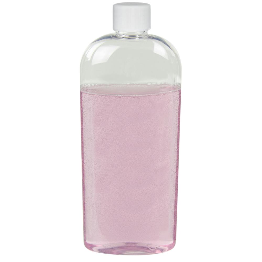12 oz. Clear PET Cosmo High Clarity Oval Bottle with 24/410 White Ribbed Cap with F217 Liner