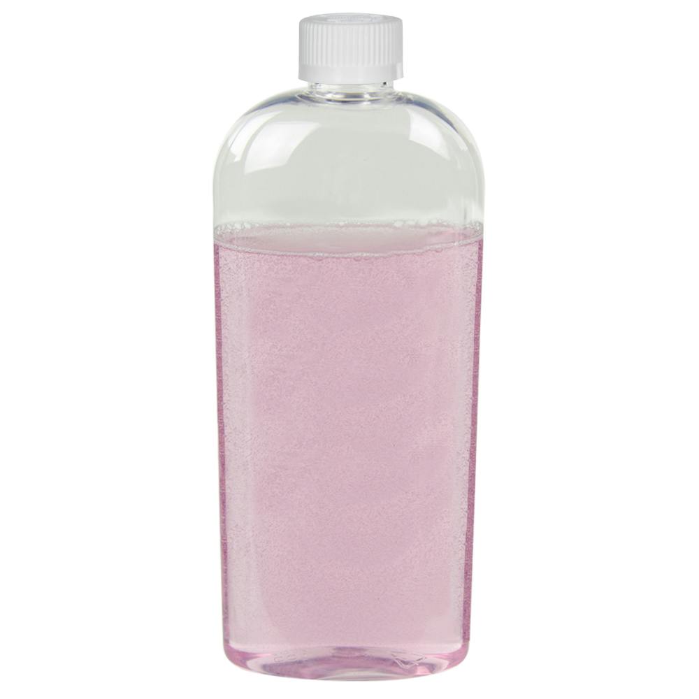 12 oz. Clear PET Cosmo High Clarity Oval Bottle with 24/400 White Ribbed Polypropylene Child-Resistant Cap (CRC) with F217 Liner