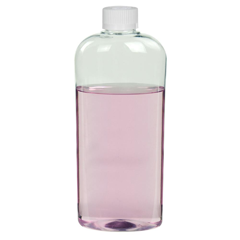 15.2 oz. Clear PET Vale High Clarity Oval Bottle with 28/400 White Ribbed Polypropylene Child-Resistant Cap (CRC) with F217 Liner