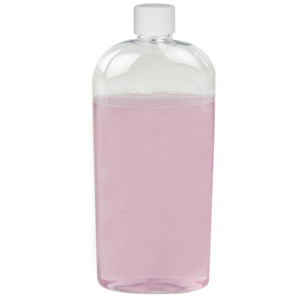 16 oz. Clear PET Cosmo High Clarity Oval Bottle with 24/410 White Ribbed Cap with F217 Liner