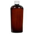 8.45 oz. Amber PET Vale High Clarity Oval Bottle with 24/400 White Ribbed Polypropylene Child-Resistant Cap (CRC) with F217 Liner