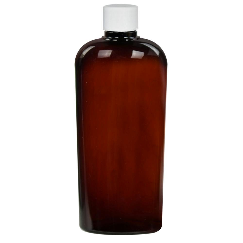 15.2 oz. Amber PET Vale High Clarity Oval Bottle with 28/410 White Ribbed Cap with F217 Liner