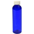 2 oz. Cobalt Blue PET Cosmo Round Bottle with 20/400 White Ribbed Polypropylene Child-Resistant Cap (CRC) with F217 Liner