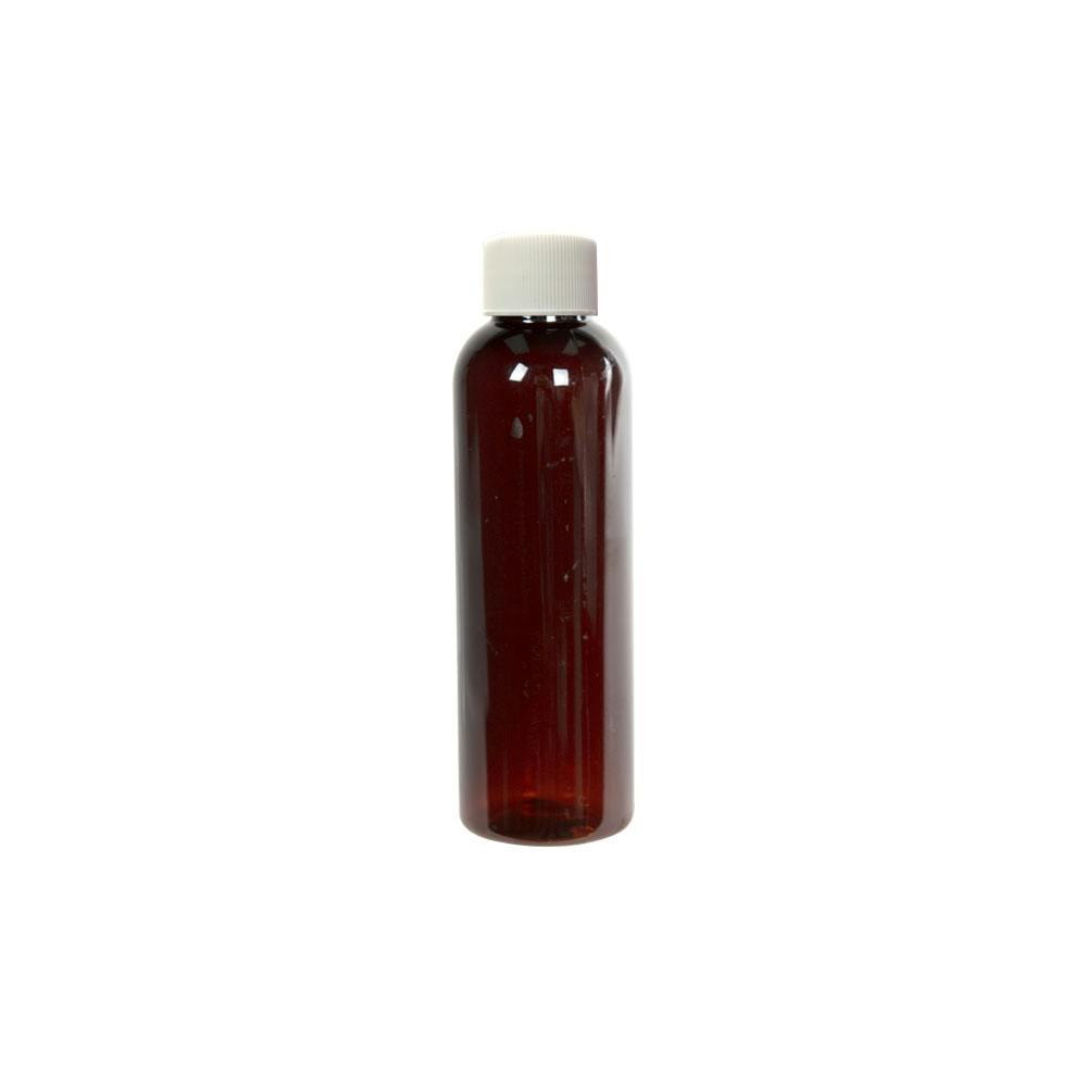 2 oz. Light Amber PET Cosmo Round Bottle with 20/410 White Ribbed Cap with F217 Liner