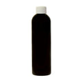 4 oz. Black PET Cosmo Round Bottle with 20/410 White Ribbed Cap with F217 Liner