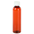 4 oz. Red Amber PET Cosmo Round Bottle with 20/400 White Ribbed Polypropylene Child-Resistant Cap (CRC) with F217 Liner