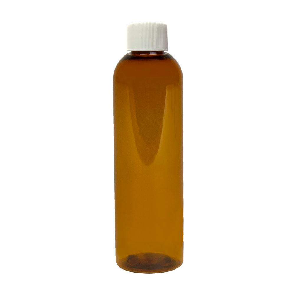 4 oz. Clarified Amber PET Cosmo Round Bottle with 20/410 White Ribbed Cap with F217 Liner