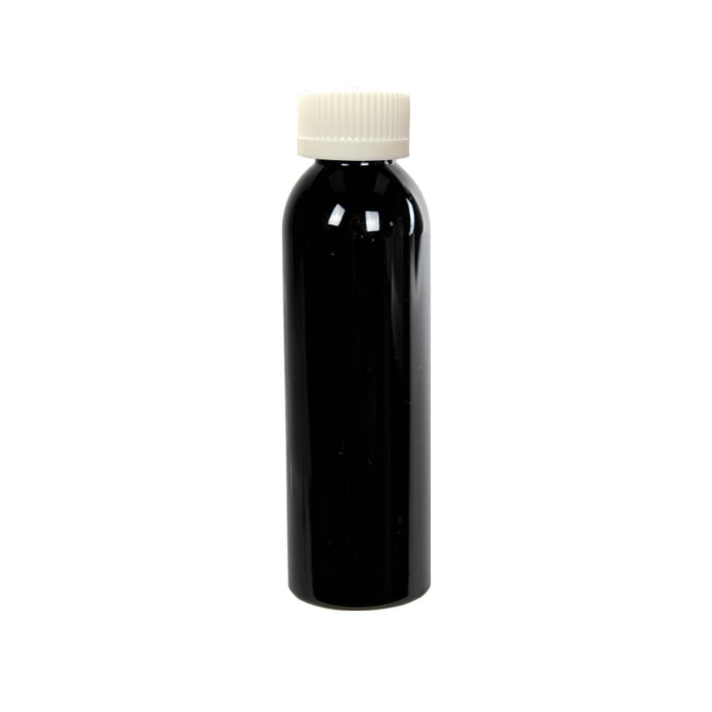 4 oz. Black PET Cosmo Round Bottle with 24/400 White Ribbed Polypropylene Child-Resistant Cap (CRC) with F217 Liner
