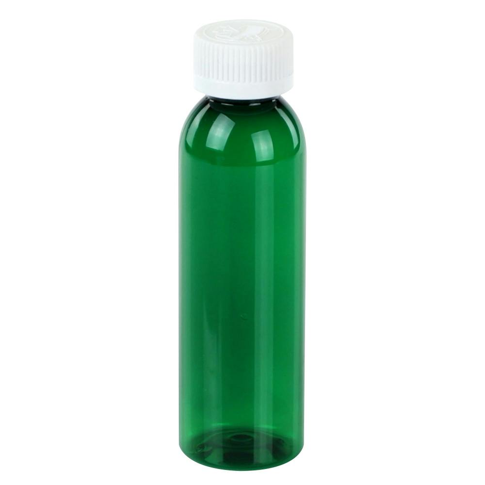4 oz. Dark Green PET Cosmo Round Bottle with 24/400 White Ribbed Polypropylene Child-Resistant Cap (CRC) with F217 Liner