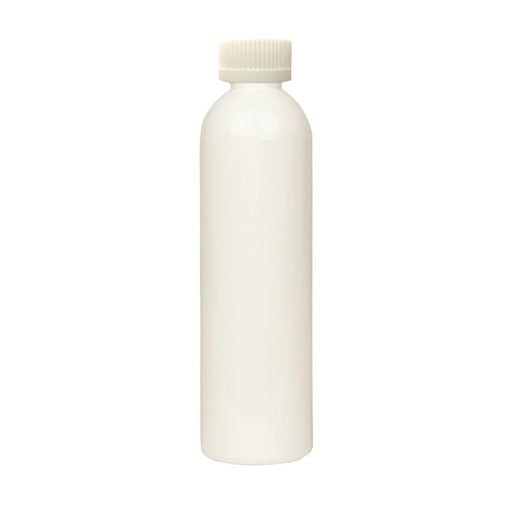 8 oz. White PET Cosmo Round Bottle with 24/400 White Ribbed Polypropylene Child-Resistant Cap (CRC) with F217 Liner