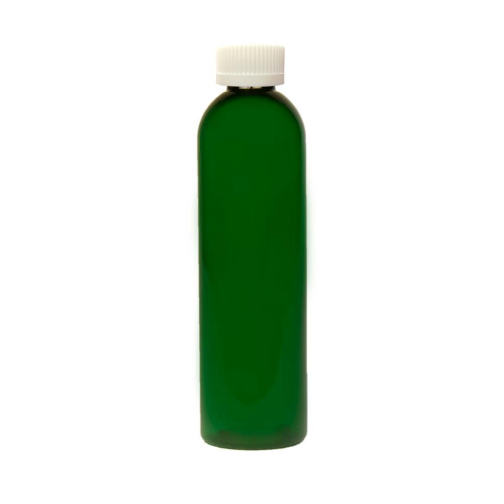8 oz. Dark Green PET Cosmo Round Bottle with 24/400 White Ribbed Polypropylene Child-Resistant Cap (CRC) with F217 Liner