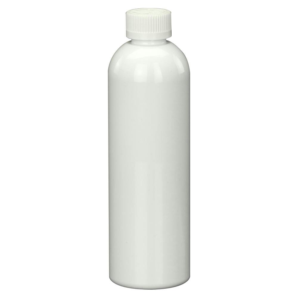 12 oz. White PET Cosmo Round Bottle with 24/400 White Ribbed Polypropylene Child-Resistant Cap (CRC) with F217 Liner