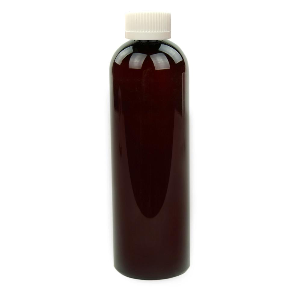 12 oz. Light Amber PET Cosmo Round Bottle with 24/400 White Ribbed Polypropylene Child-Resistant Cap (CRC) with F217 Liner