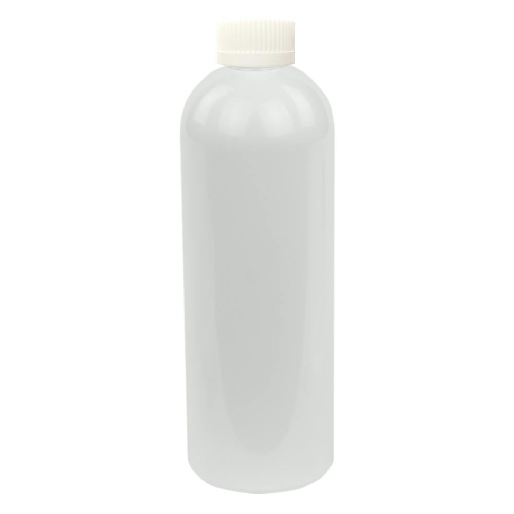 16 oz. White PET Cosmo Round Bottle with 24/400 White Ribbed Polypropylene Child-Resistant Cap (CRC) with F217 Liner