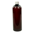 16 oz. Light Amber PET Cosmo Round Bottle with 24/410 White Ribbed Cap with F217 Liner