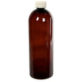 32 oz. Light Amber PET Cosmo Round Bottle with 28/400 White Ribbed Polypropylene Child-Resistant Cap (CRC) with F217 Liner