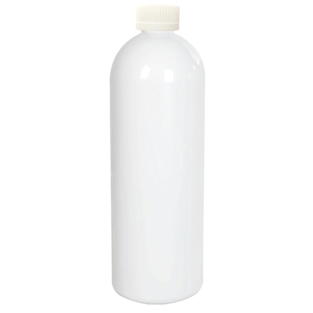 32 oz. White PET Cosmo Round Bottle with 28/400 White Ribbed Polypropylene Child-Resistant Cap (CRC) with F217 Liner