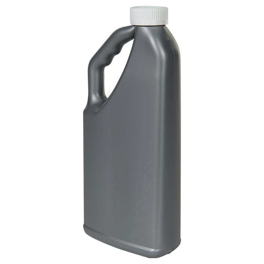32 oz. Gray HDPE "No-Glug" Jug with 33/400 White Ribbed Polypropylene Child-Resistant Cap (CRC) with F217 Liner