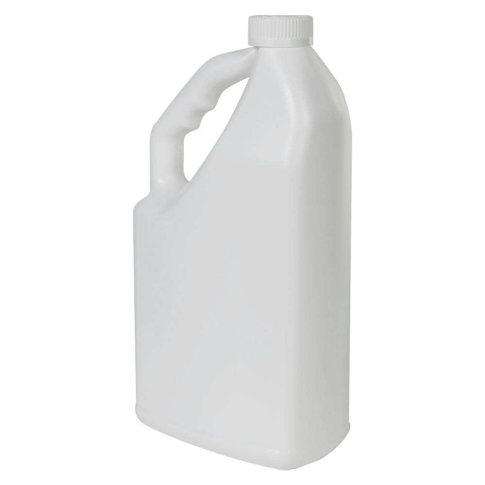 64 oz. White HDPE "No-Glug" Jug with 33/400 White Ribbed Polypropylene Child-Resistant Cap (CRC) with F217 Liner