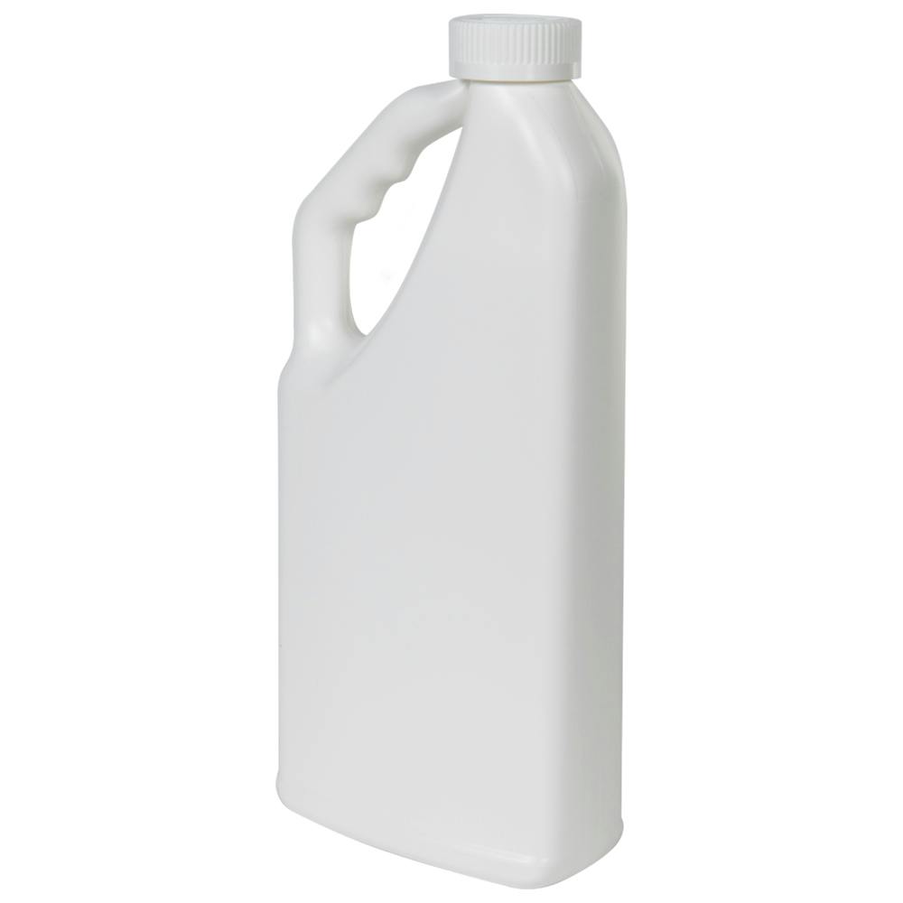 32 oz. White HDPE "No-Glug" Jug with 33/400 White Ribbed Polypropylene Child-Resistant Cap (CRC) with F217 Liner