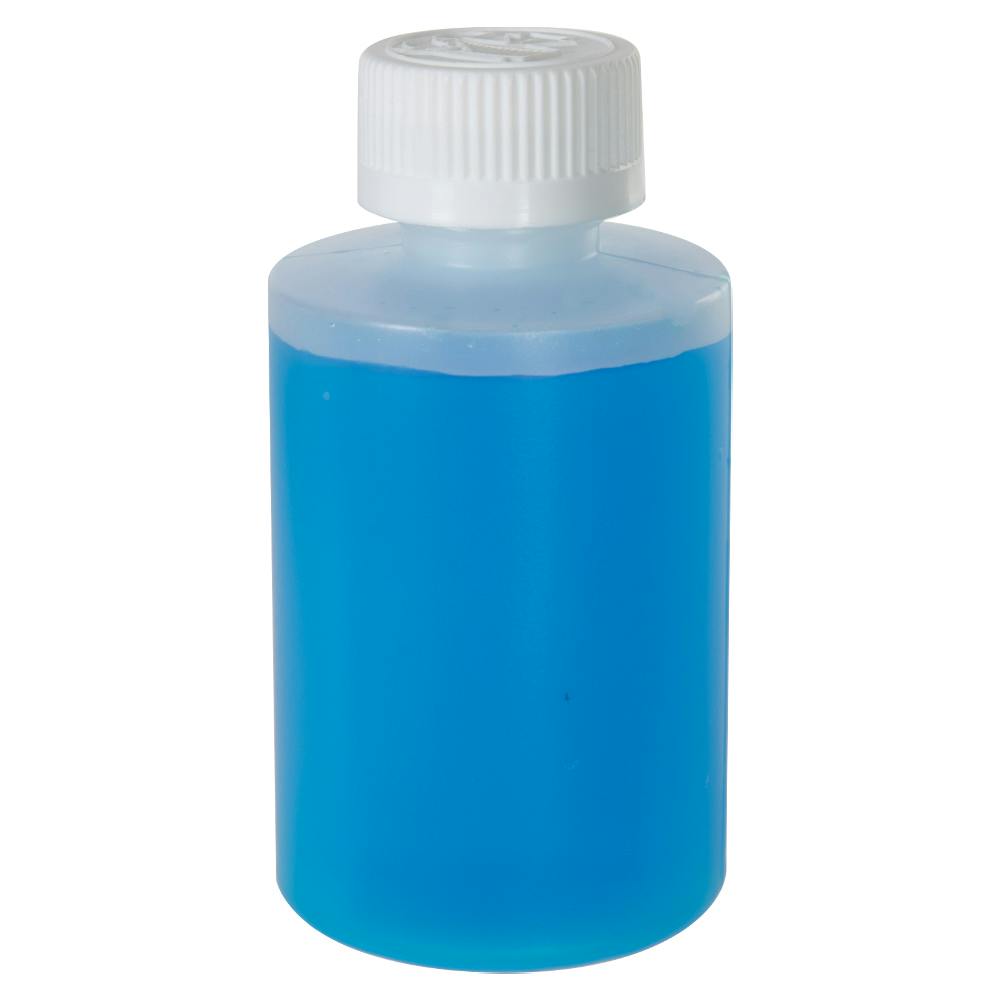 4 oz. Natural HDPE Squat Cylindrical Straight Bottom Bottle with 24/410 White Ribbed Polypropylene Child-Resistant Cap (CRC) with F217 Liner