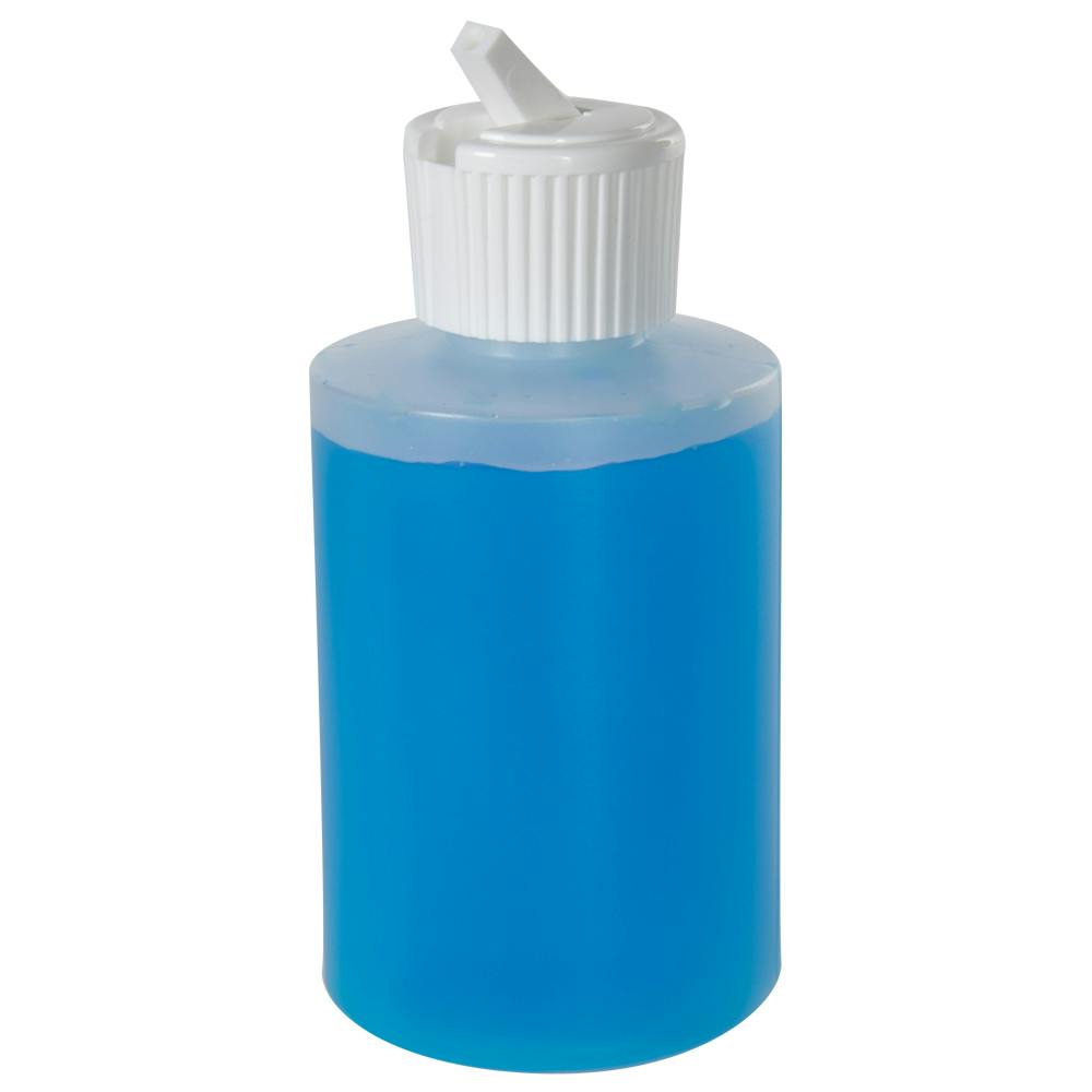 4 oz. Natural HDPE Squat Cylindrical Straight Bottom Bottle with 24/410 White Ribbed Flip-Top Dispensing Cap