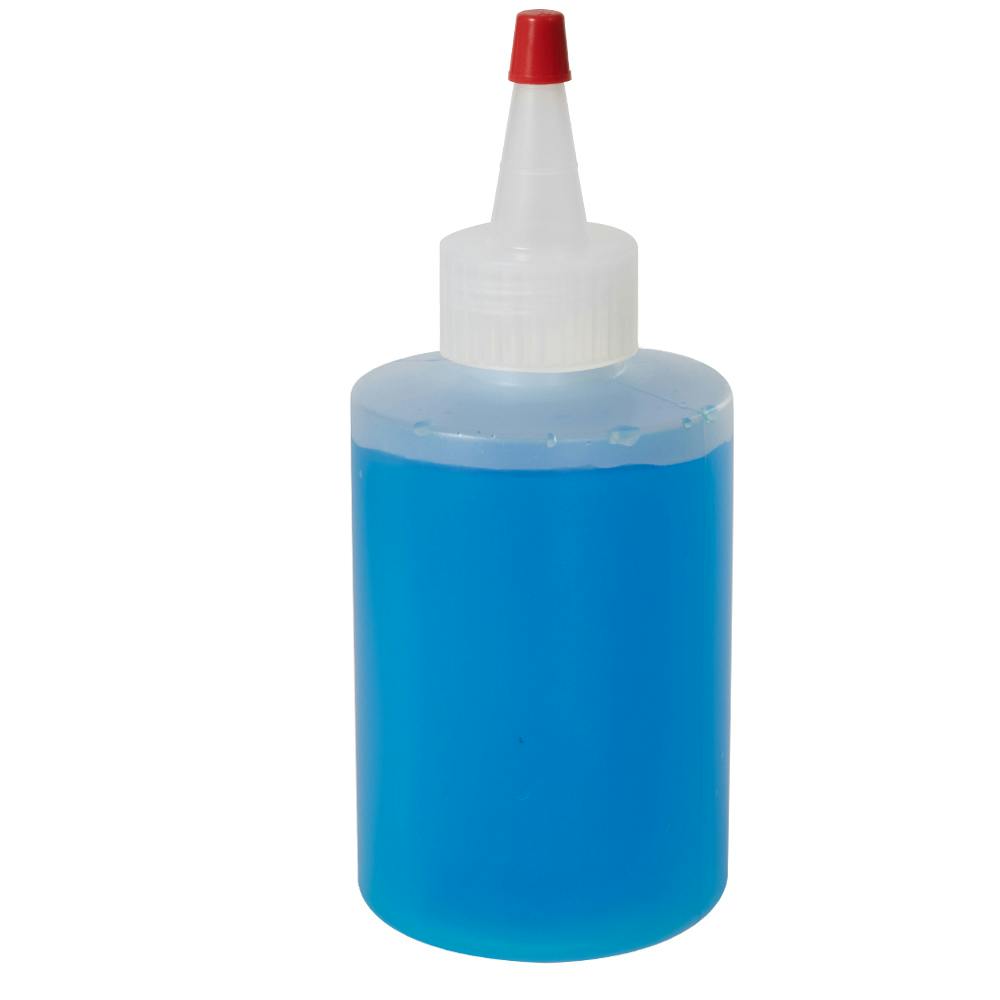 4 oz. Natural HDPE Squat Cylindrical Straight Bottom Bottle with 24/410 Natural Yorker Dispensing Cap with Regular Red Tip
