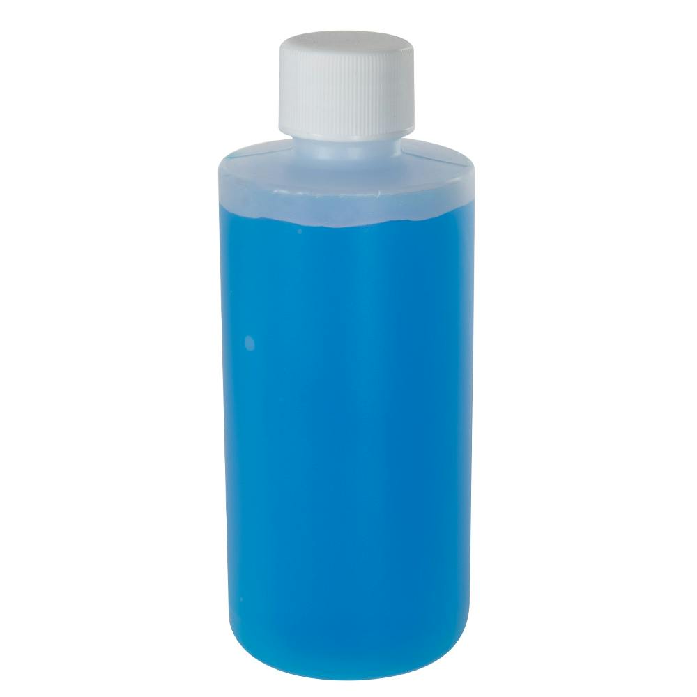 6 oz. Natural HDPE Squat Cylindrical Straight Bottom Bottle with 24/410 White Ribbed Cap with F217 Liner