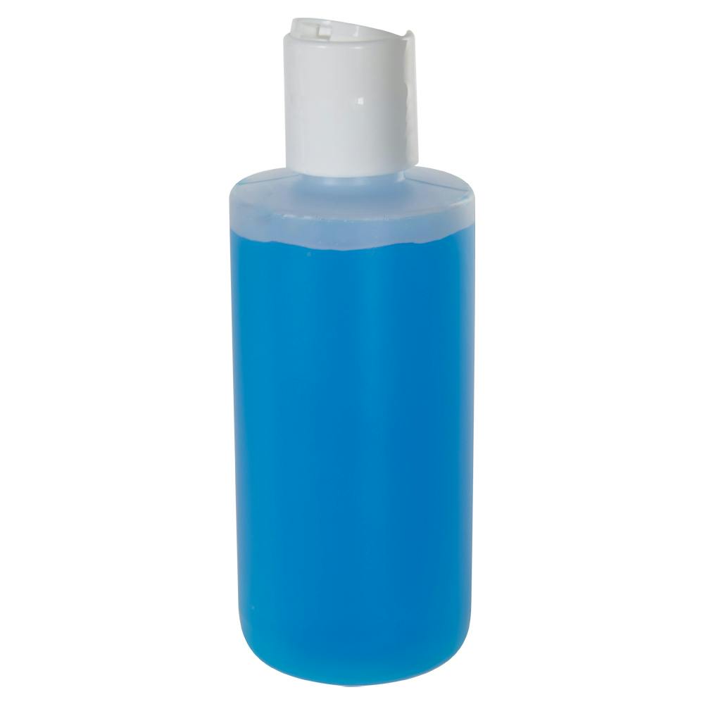 6 oz. Natural HDPE Squat Cylindrical Straight Bottom Bottle with 24/410 White Polypropylene Disc-Top Dispensing Cap