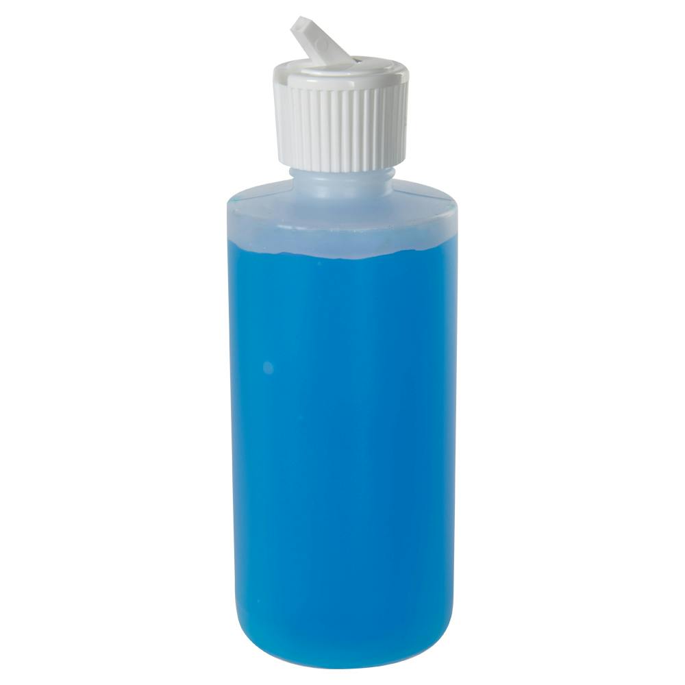 6 oz. Natural HDPE Squat Cylindrical Straight Bottom Bottle with 24/410 White Ribbed Flip-Top Dispensing Cap