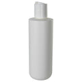 8 oz. White HDPE Squat Cylindrical Round Bottom Bottle with 24/410 White Polypropylene Disc-Top Dispensing Cap