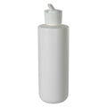 8 oz. White HDPE Squat Cylindrical Round Bottom Bottle with 24/410 White Ribbed Flip-Top Dispensing Cap
