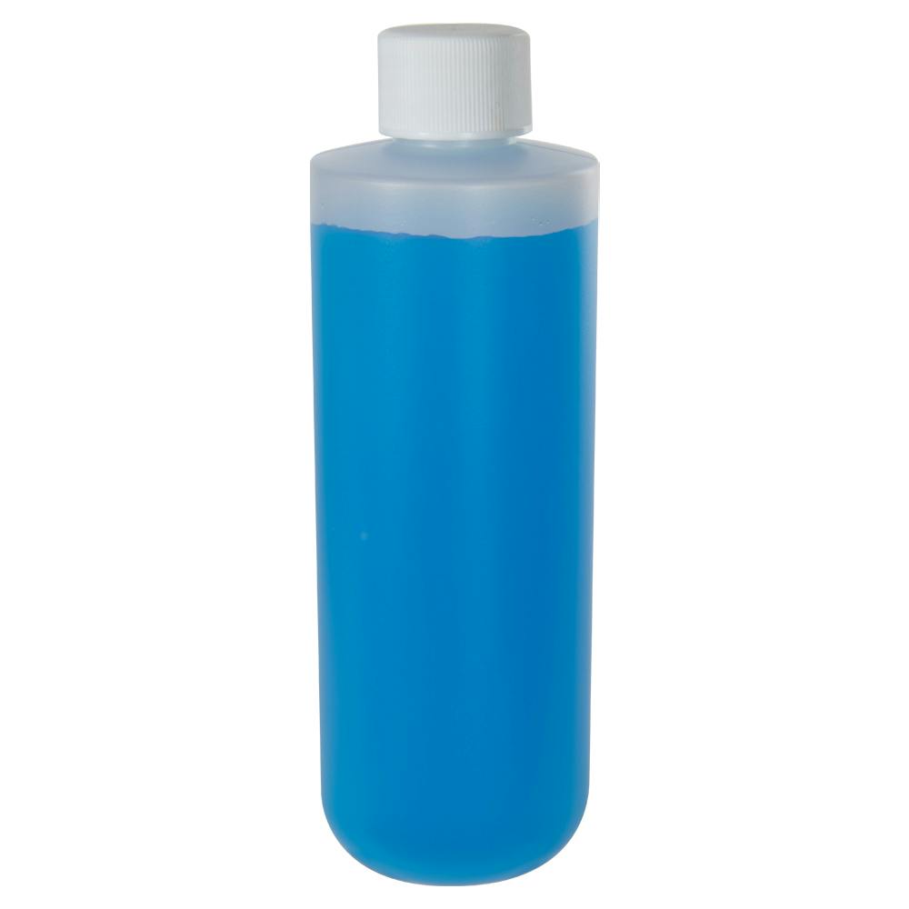 8 oz. Natural HDPE Squat Cylindrical Round Bottom Bottle with 24/410 White Ribbed Cap with F217 Liner