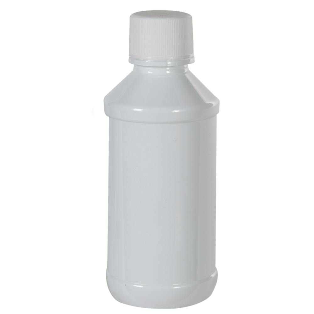 4 oz. White PET Modern Round Bottle with 24/400 White Ribbed Cap with F217 Liner
