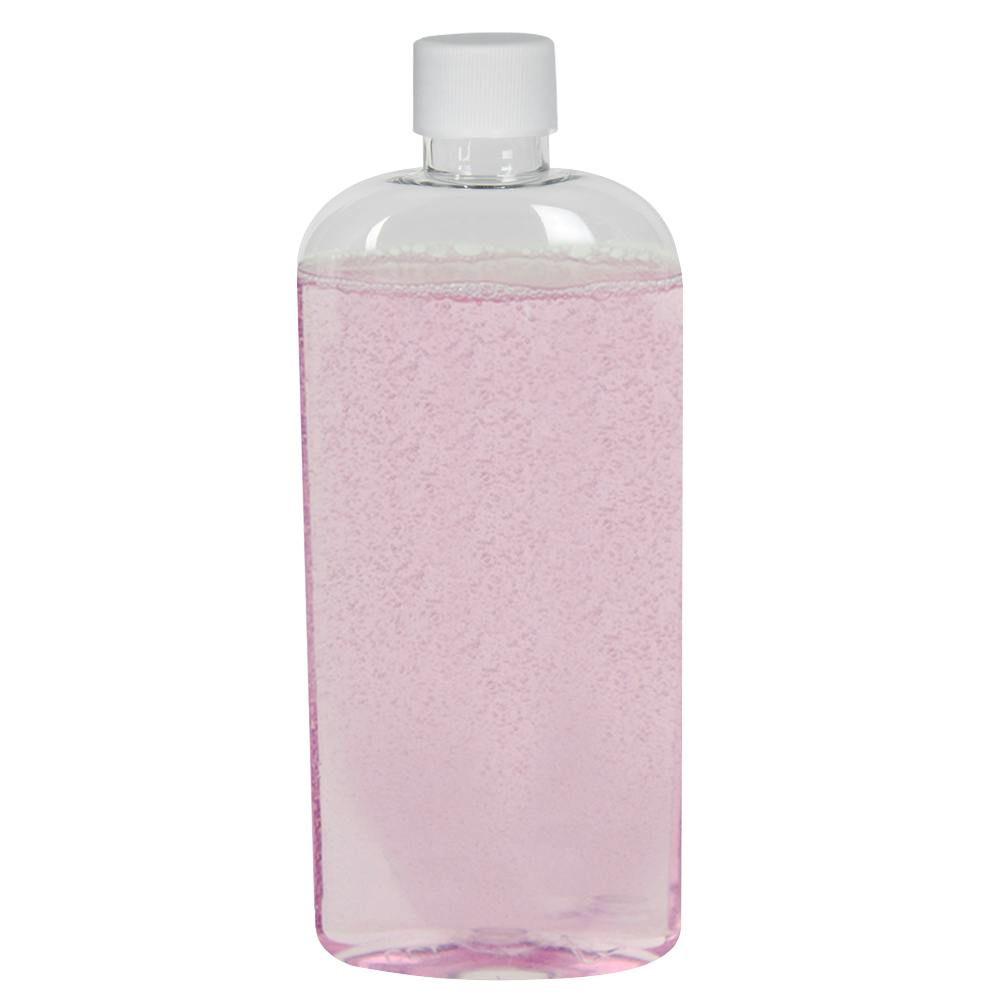 8 oz. Clear PET Cosmo High Clarity Oval Bottle with 24/415 White Ribbed Cap with F217 Liner