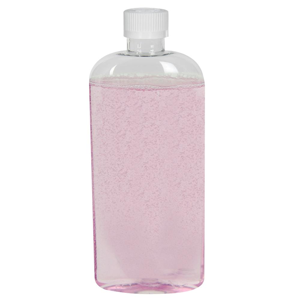 8 oz. Clear PET Cosmo High Clarity Oval Bottle with 24/400 White Ribbed Polypropylene Child-Resistant Cap (CRC) with F217 Liner